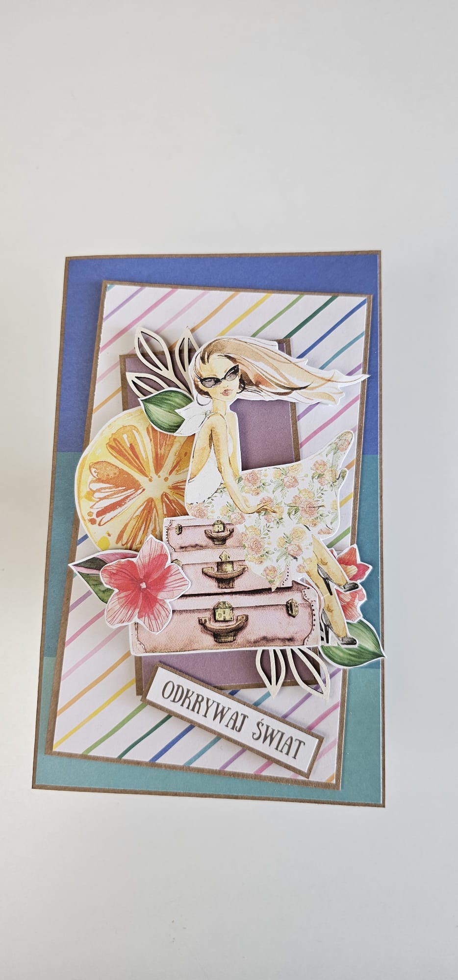 Ręcznie wykonana kartka z podróżniczym egzotycznym motywem kobiecym - obrazek 3