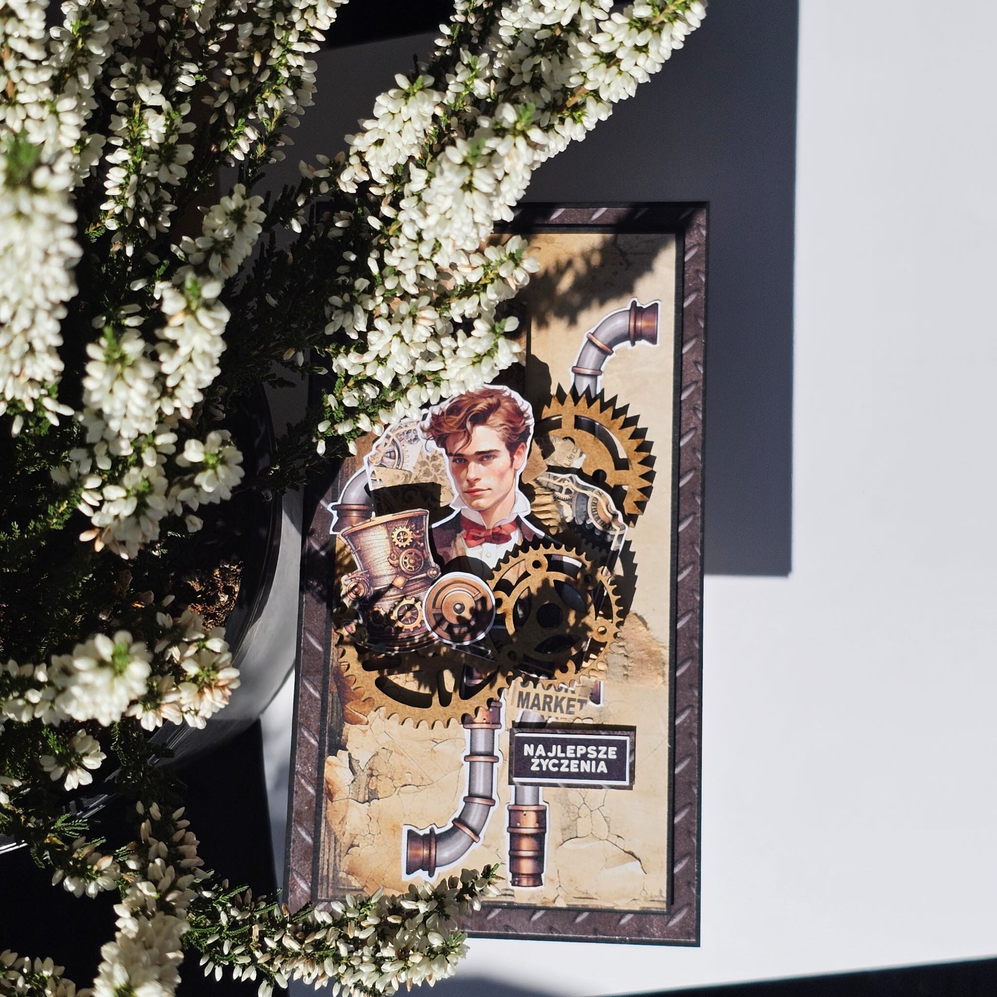 Ręcznie Wykonana Kartka Steampunkowa z postacią mężczyzny w stylu retro - obrazek 2