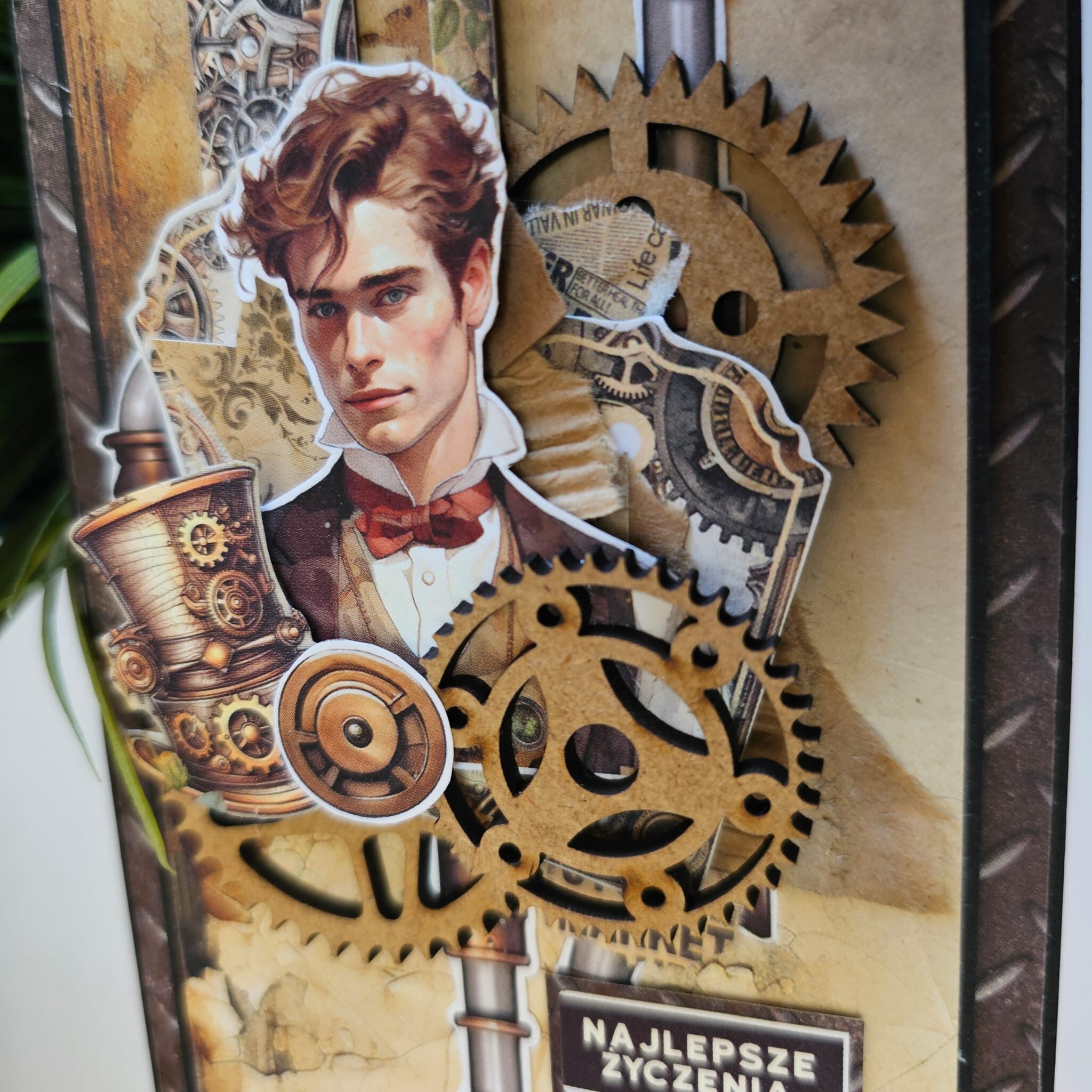 Ręcznie Wykonana Kartka Steampunkowa z postacią mężczyzny w stylu retro - obrazek 3