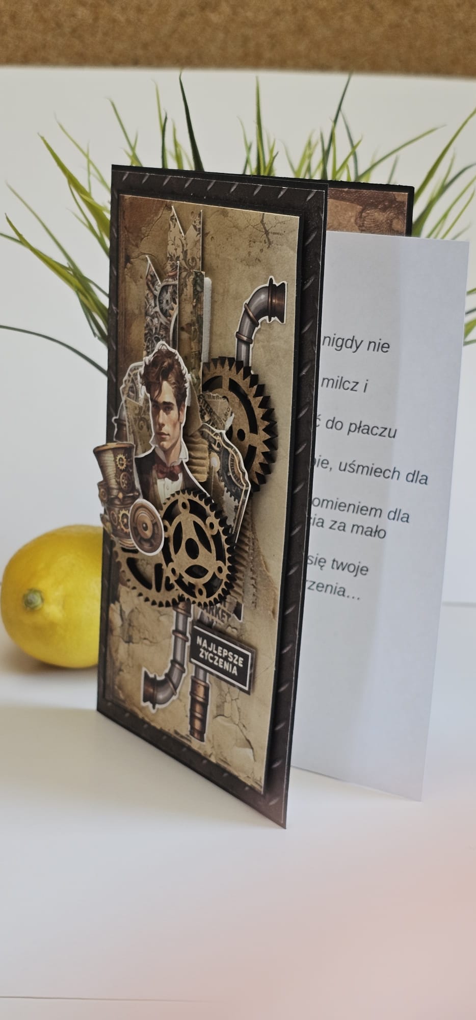 Ręcznie Wykonana Kartka Steampunkowa z postacią mężczyzny w stylu retro - obrazek 4
