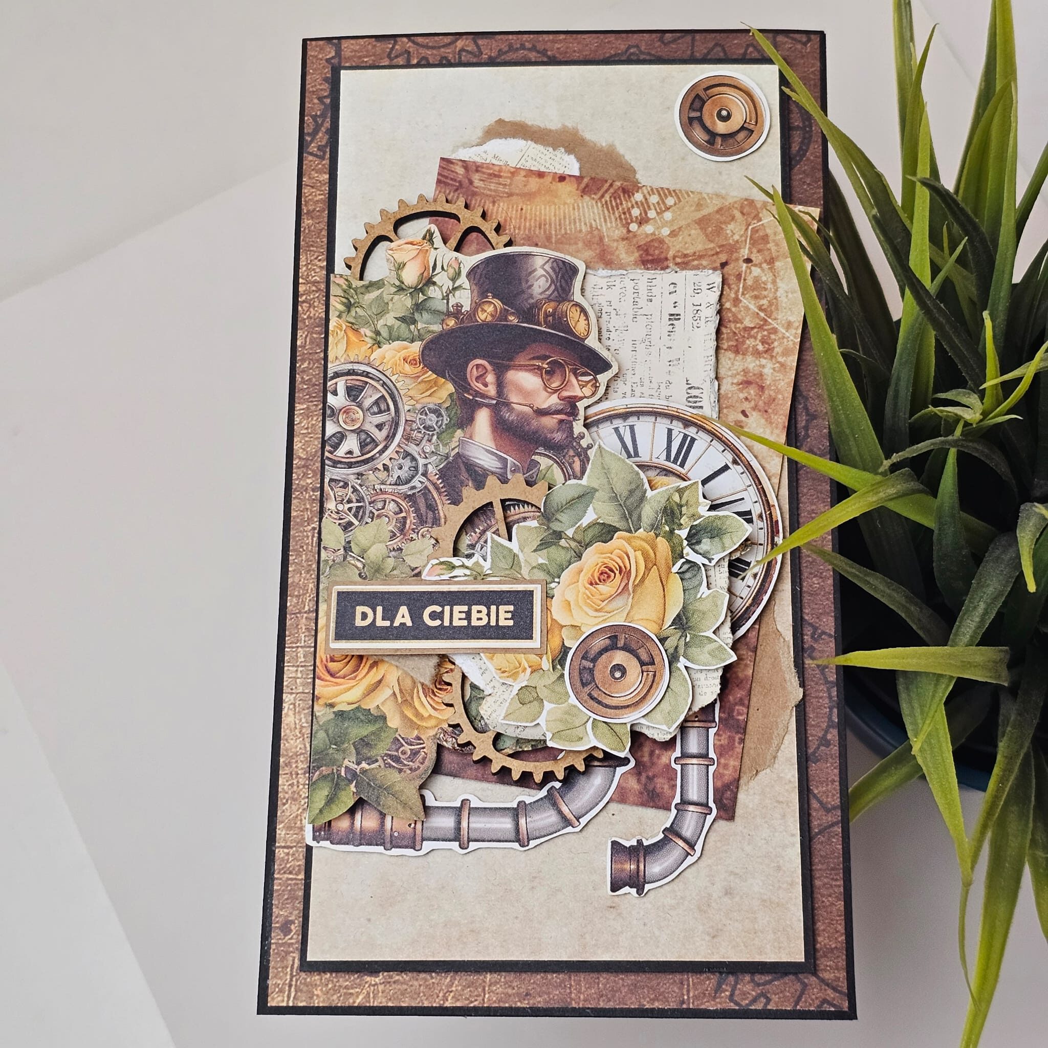 Elegancka Kartka Steampunkowa z postacią w cylindrze