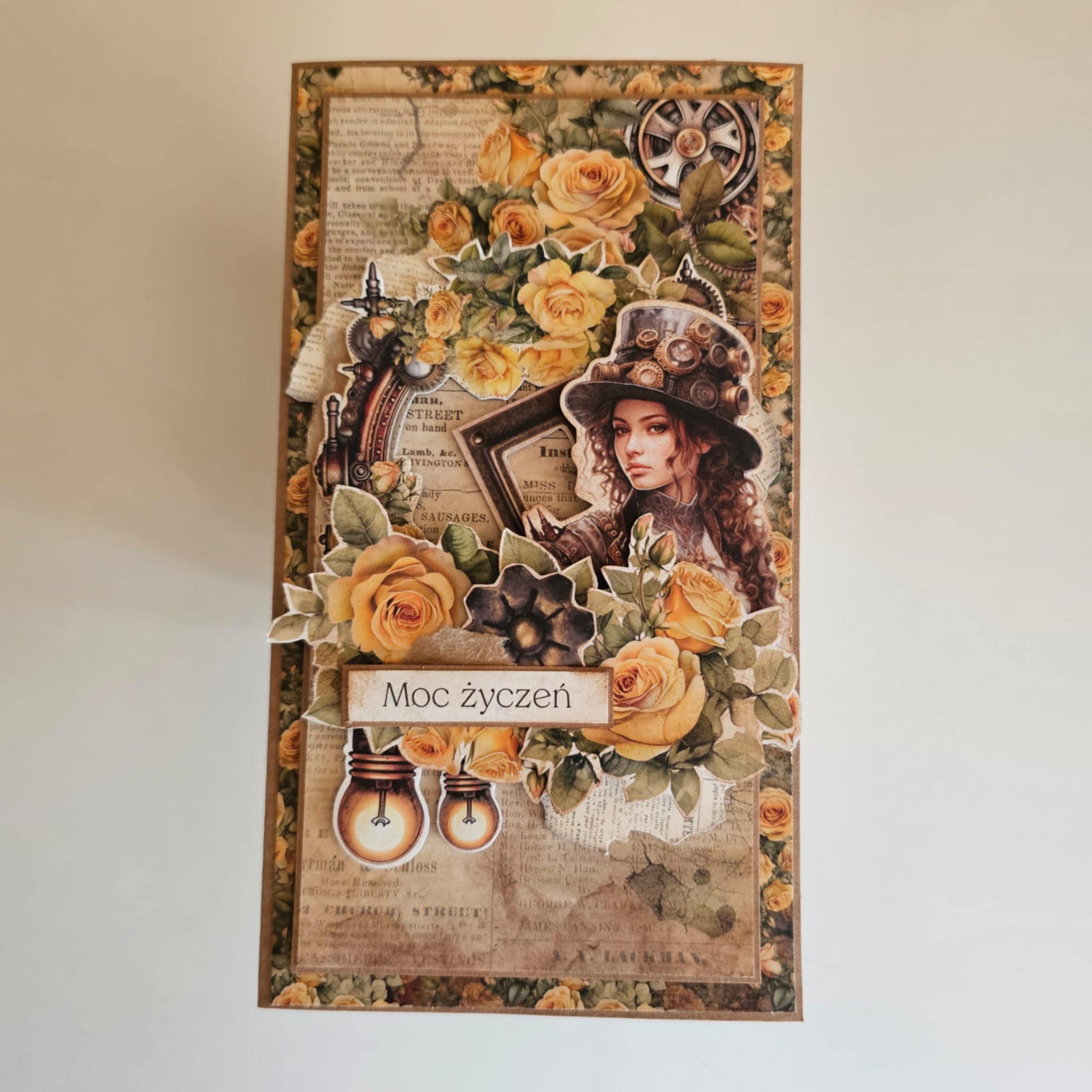 Kartka Steampunkowa z kobietą w cylindrze